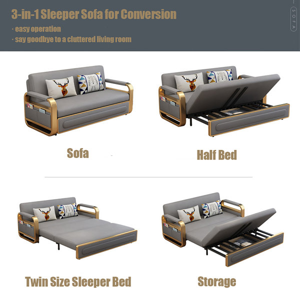 Mercer41 Mogan 51.18" Folding Upholstered Sofa Cushion Back Futon Chair